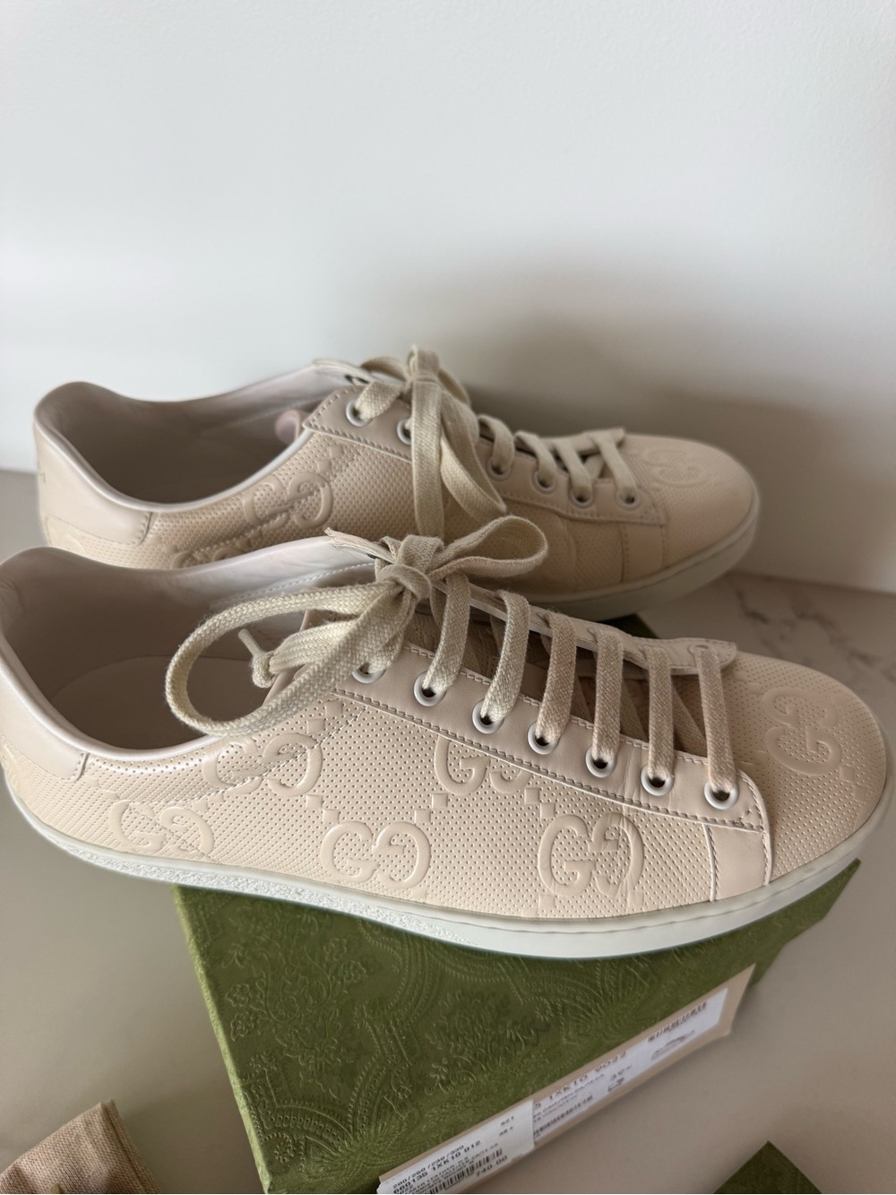 GUCCI Ace GG Ivory Leather Sneakers, 39.5
